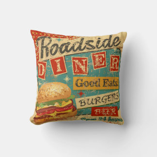 Coussin Panneau métallique vintage Roadside Diner, diner,