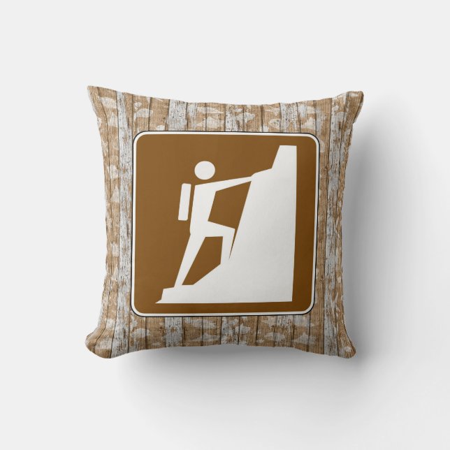 Coussin Panneau symbole d'escalade sur bois (Recto)