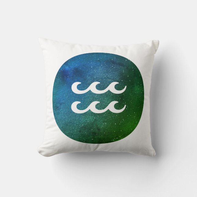 Coussin Panneau Zodiaque Aquarius Blanc Turquoise Vert (Recto)