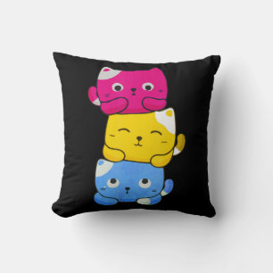 Coussin Pansexual Kawaii Cat Anime Art mignonne Pan Pride 