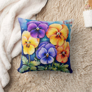 Coussin Pansies aquarelle audacieuse et vive