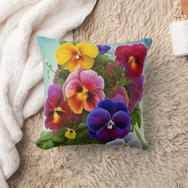 Coussin Pansies colorées -AI ART (Couverture)