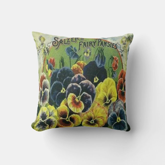 Coussin Pansies de fées salées des années 1880 Lancer l'or (Recto)