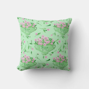 Coussin Pansies roses bol vert et arrière - plan