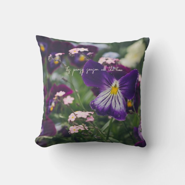 Coussin Pansies violettes et oubliettes roses (Recto)