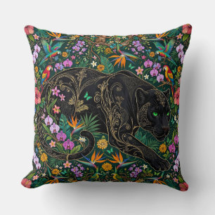 Coussin Panthère aux aguets Surrealiste Jungle 