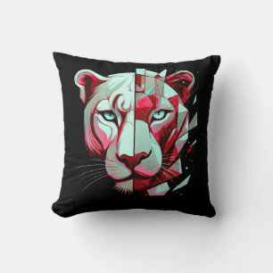 Coussin Panthère géométrique à visage divisé - Abstrait mo