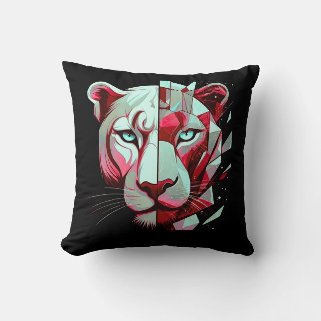 Coussin Panthère géométrique à visage divisé - Abstrait mo (Recto)