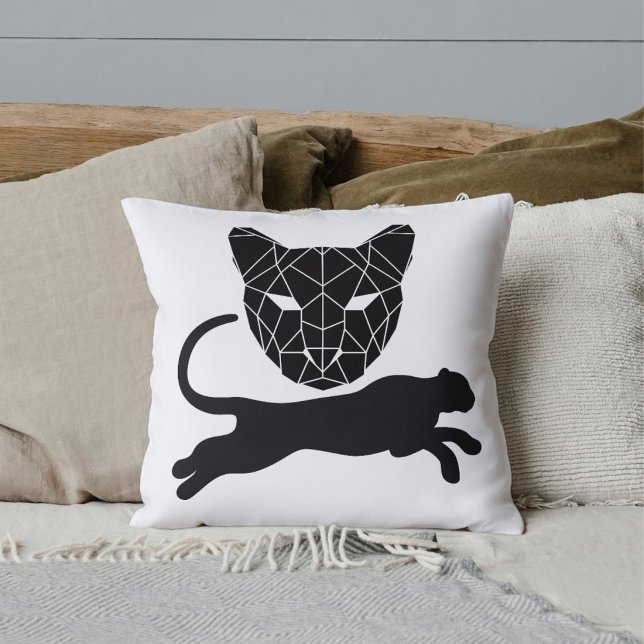 Coussin Panthère noire blanche mignonne sauvage jungle ani (Créateur téléchargé)