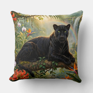 Coussin Panthère noire Fleurs de la jungle du Kenya Cascad
