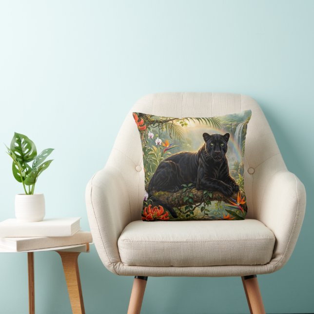 Coussin Panthère noire Kenya Fleurs de jungle Cascade (Chaise)