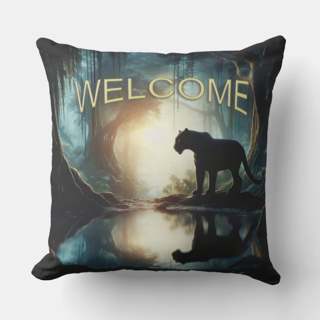 Coussin Panthère noire reflétée dans la piscine d'eau bien (Recto)