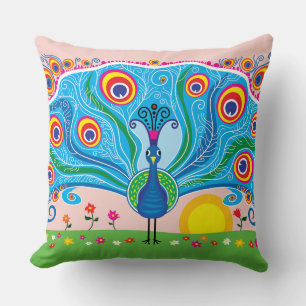 Coussin Paon avec des fleurs