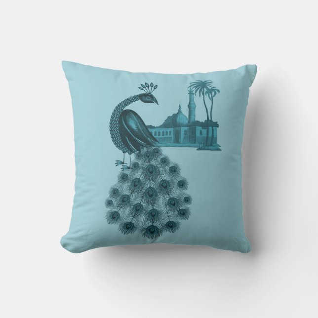 Coussin Paon Bleu Romantique (Recto)