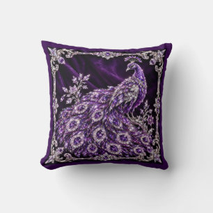 Coussin Paon de cristal violet de luxe