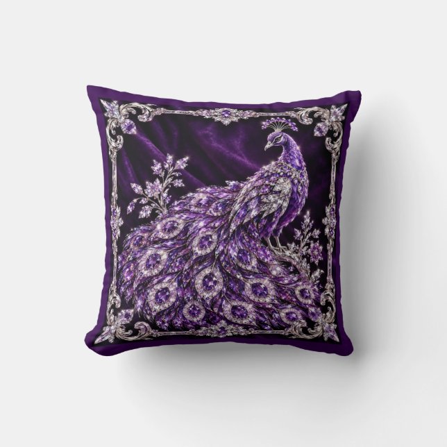 Coussin Paon de cristal violet de luxe (Recto)