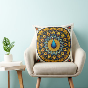 Coussin Paon décoratif sur fond blanc
