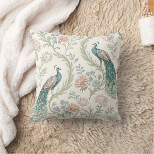 Coussin Paon Élégant Floral Vintage (1)