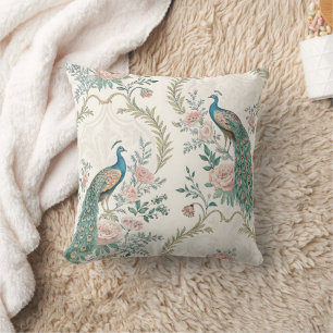 Coussin Paon Élégant Floral Vintage (3)