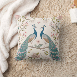 Coussin Paon Élégant Floral Vintage (5)