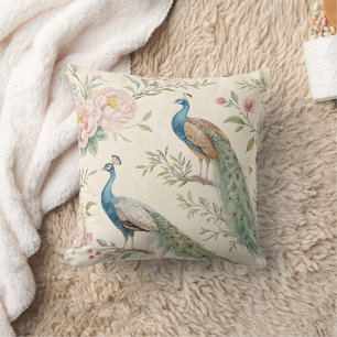 Coussin Paon Élégant Floral Vintage (9)