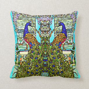 Coussin Paon en verre souillé de Nouveau VintageTiffany