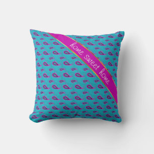 Coussin Paon et motif magenta de Paisley