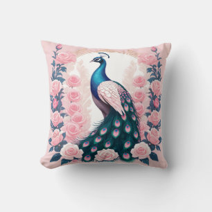 Coussin Paon et Roses