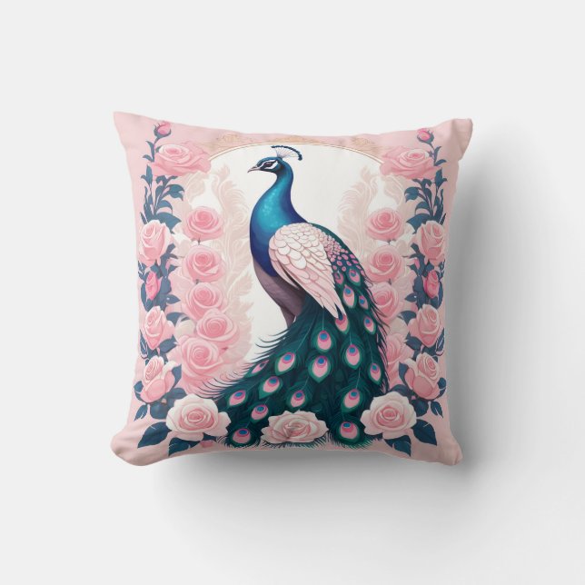 Coussin Paon et Roses (Recto)