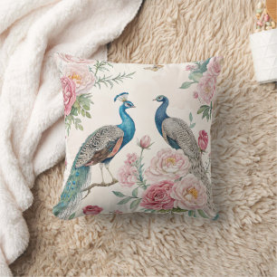 Coussin Paon Floral Élégant Vintage (12)