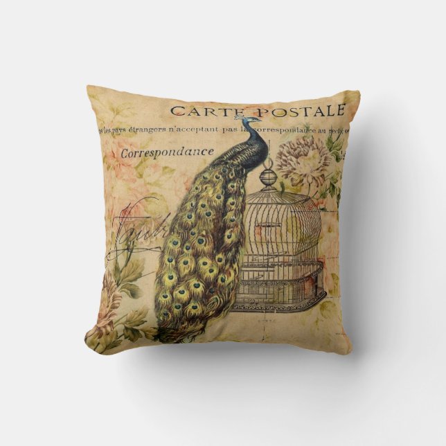 Coussin paon français de cru de nouveau d'art de pays (Recto)