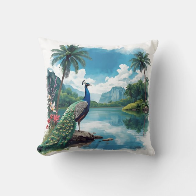 Coussin Paon Joli dans un Paradis Tropical (Recto)