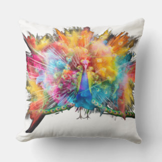 Coussin paon multicolore