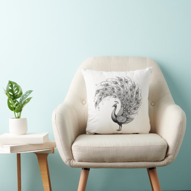 Coussin Paon noir et blanc (Chaise)