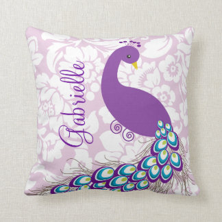 Coussin Paon pourpre de damassé moderne élégante
