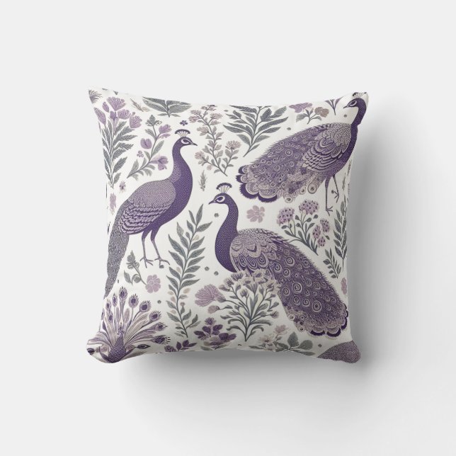 Coussin Paon Pourpre Toile  (Recto)