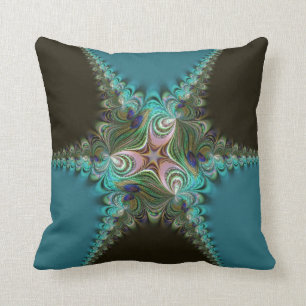 Coussin Paon Teal+Coussin vert de torsion de fractale