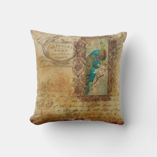 Coussin Paon Vintage (Recto)
