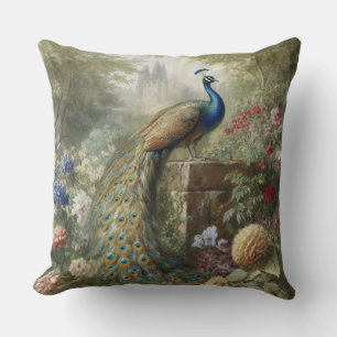 Coussin Paon Vintage et Luxe de Jardin de Manoir Anglais 