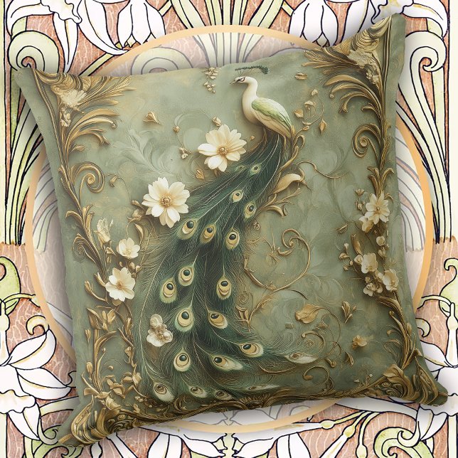 Coussin Paon Vintage Romantique (Créateur téléchargé)