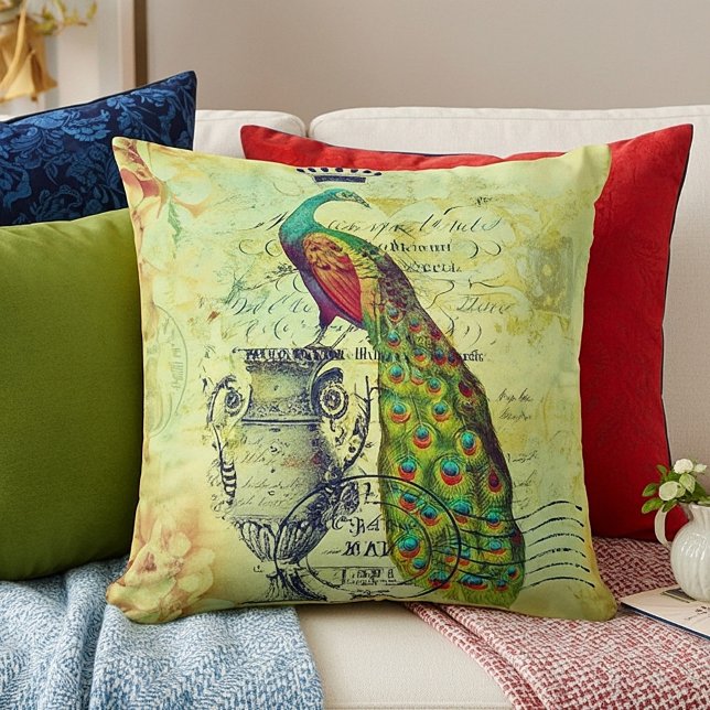 Coussin paon vintage royal (Créateur téléchargé)