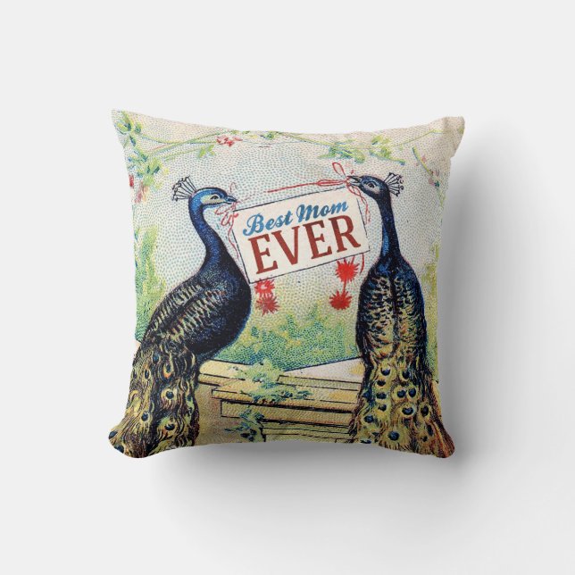 Coussin Paons vintages - la meilleure maman jamais (Recto)