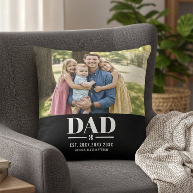 Coussin Papa Année d'établissement Nom Nombre Écriture Pho (Créateur téléchargé)