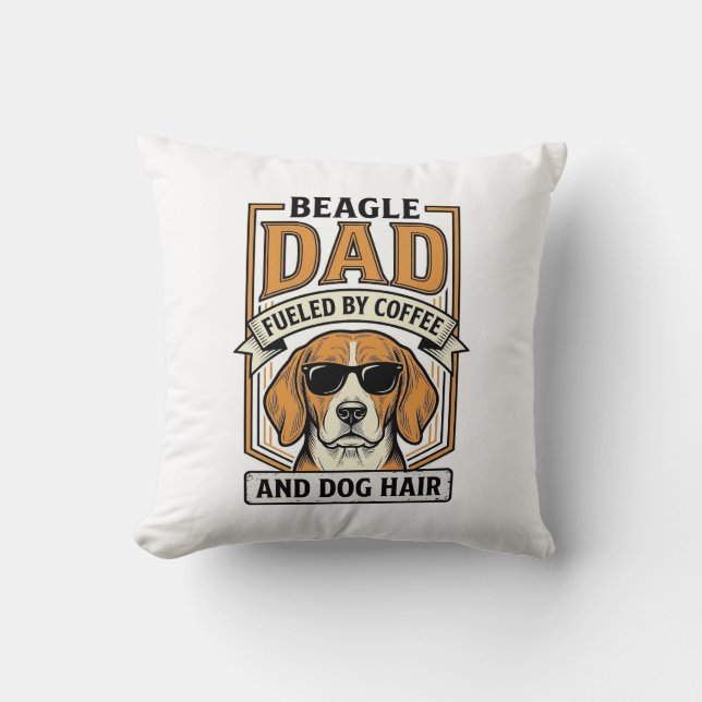 Coussin Papa Beagle alimenté par le café et le maillot de  (Recto)