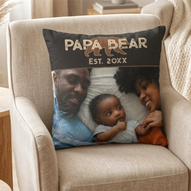 Coussin Papa Bear Father Year Established Photo Black (Créateur téléchargé)