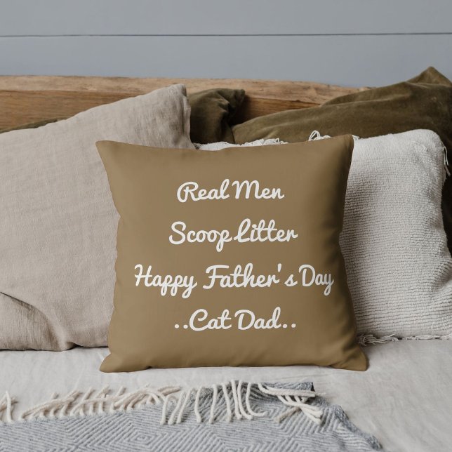 Coussin Papa Chat Drôle Fête des Pères Mignon Sable Blanc  (Créateur téléchargé)