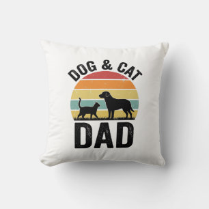 Coussin Papa Chien et Chat T-Shirt Vintage pour Amoureux d