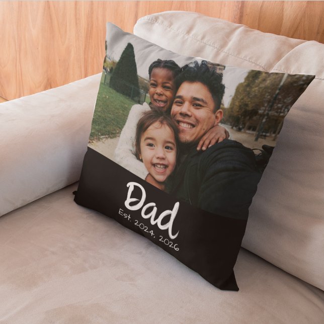 Coussin Papa Établit Photo Écriture Blanche (Créateur téléchargé)