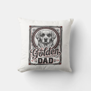 Coussin Papa Golden Retriever Dessin de gravure vintage_1