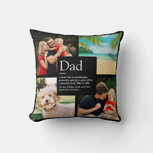 Coussin Papa personnalisé Père Définition 4 Photo Noir (Recto)
